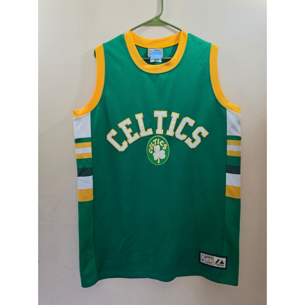 VTG Majestic Boston Celtics NBA Hardwood Classics‎ Jersey Green Yellow Mens 2XL
